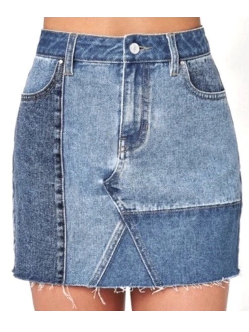PACSUN Denim patchwork Raw Hem Jeans Skirt size 25 school Fall Summer
